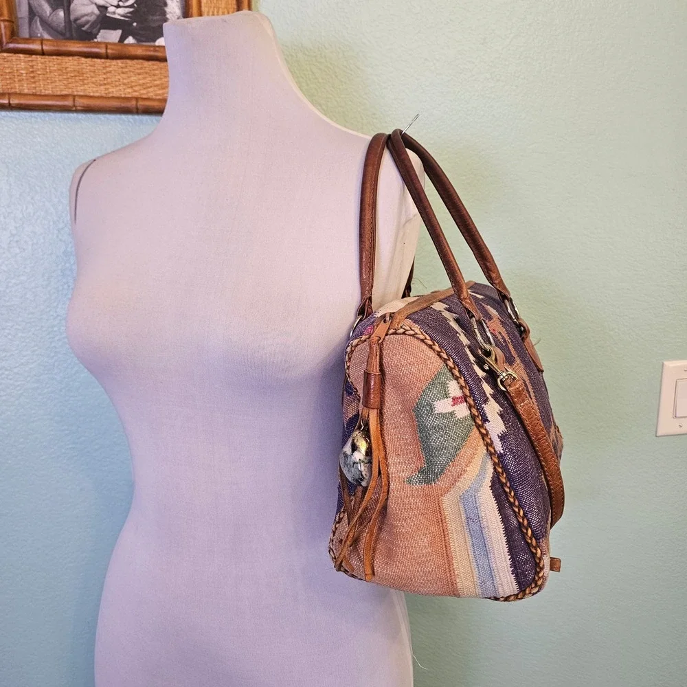 Southwestern Woven Tapestry Leather‎ Crossbody Satchel Weekender Boho Aztec Bag